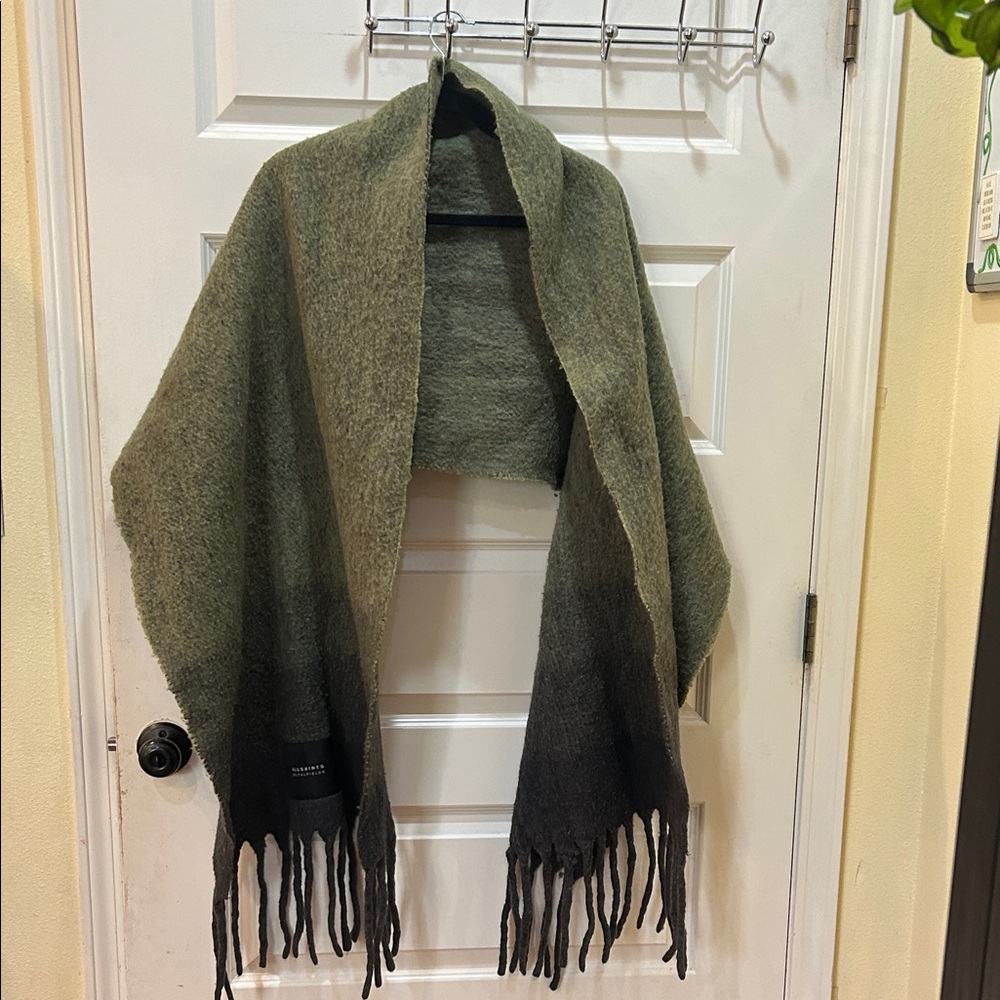 All Saints Olive to Dark Green Ombre Fringe Throw